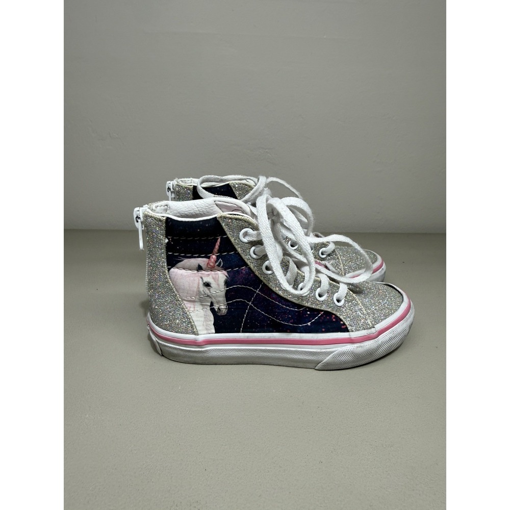 KIDS VANS HIGH TOP ZIPPER SNEAKER SILVER GLITTER UNICORN GIRLS SIZE 11
